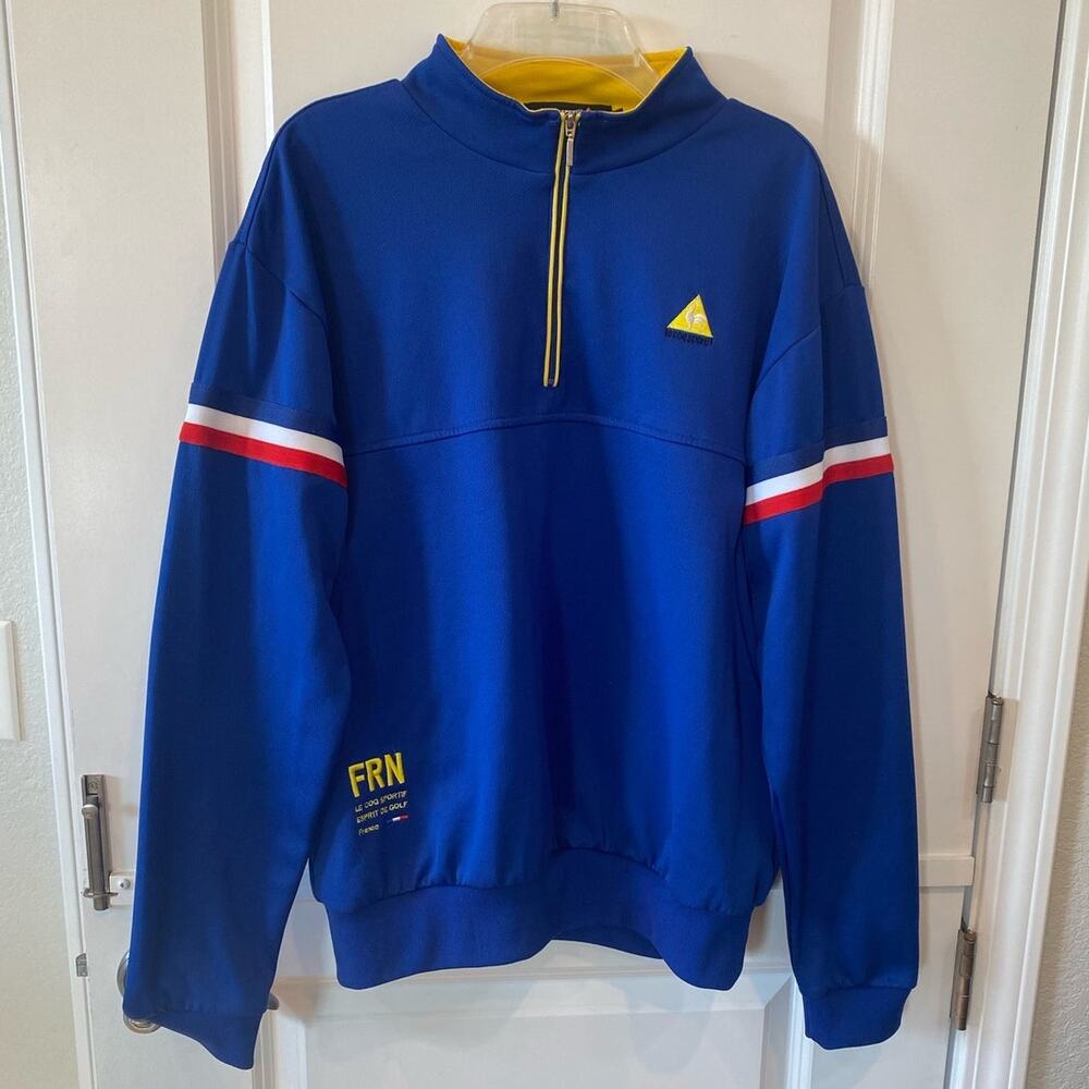 Le Coq Sportif Golf Men's Jacket Pullover 1/4 Zip Blue Yellow France Size Large - Picture 5 of 15